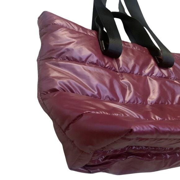 Rampage Quilted Puffer Handbag Shoulder Bag Wine Red Burgundy Tote Big Purse - Picture 7 of 12